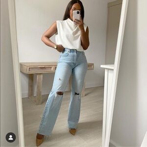 Zara Wide Leg Full Length Ripped Jeans